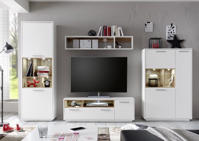 Set de mobila living din pal, 4 piese Millie Alb / Natur