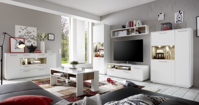 Set de mobila living din pal, 5 piese Millie Alb / Natur