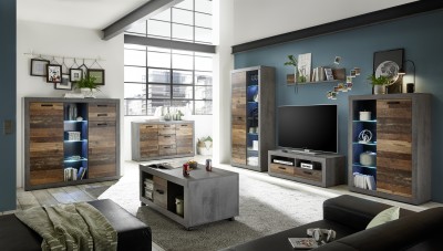 Set de mobila living din pal, 6 piese Inez Gri / Natur