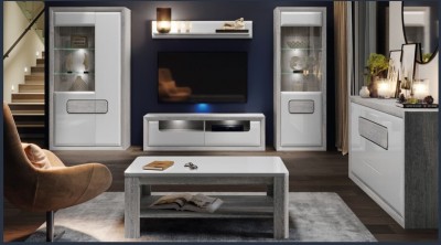 Set de mobila living din pal, 6 piese Torrin Stejar Ice Grey / Alb