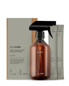 Set dispenser cu pulverizator pentru solutie de curatat cu 2 rezerve, din PET reciclat si ingrediente naturale, Care Home, 345 ml