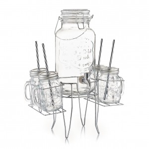 Set dispenser si pahare pentru limonada, cu suport metalic, 6 piese