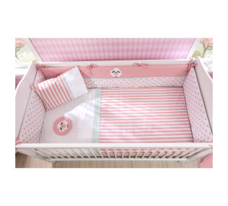 Set lenjerie pentru patut bebe 6 piese Lovely, 80 x 130 cm