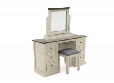 Set masa de toaleta cu oglinda si taburet, din lemn de pin Croft Antique White, L134,4xl46,5xH75 cm
