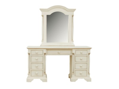 Set masa de toaleta cu oglinda si taburet, din lemn de pin si MDF Ailesbury Ivory, L140xl48xH75 cm