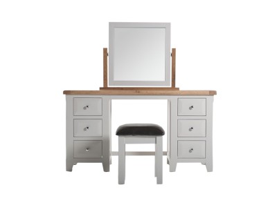 Set masa de toaleta cu oglinda si taburet, din lemn de salcam si stejar Clemence Grey / Oak, L140xl48xH75 cm