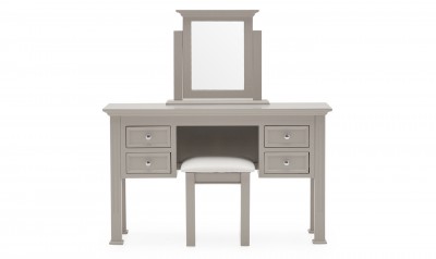 Set masa de toaleta cu oglinda si taburet tapitat, din lemn de pin si MDF Deauville Taupe, L125xl42xH75,5 cm