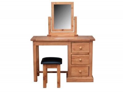 Set masa de toaleta cu oglinda si taburet tapitat, din lemn de pin Devon Natural, L105xl40xH74 cm 