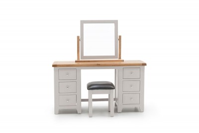 Masa de toaleta cu taburet, din lemn de pin, stejar si MDF Clemence Grey / Oak, L140xl48xH75 cm