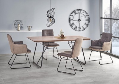 Set masa din MDF si metal Hudson Nuc / Negru + 2 Scaune Kai-271 Gri Inchis / Gri Deschis / Negru + 2 Scaune Kai-270 Gri Inchis / Gri Deschis / Negru, L180xl90xH76 cm