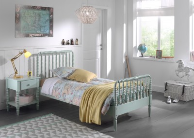 Set Mobila dormitor din lemn de pin si MDF, pentru copii 2 piese Alana Verde Mint, 200 x 90 cm