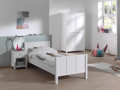 Set Mobila dormitor din lemn de pin si MDF, pentru copii 3 piese Stella Alb, 200 x 90 cm