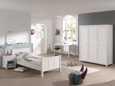 Set Mobila dormitor din lemn de pin si MDF, pentru copii 4 piese Stella Alb, 200 x 90 cm