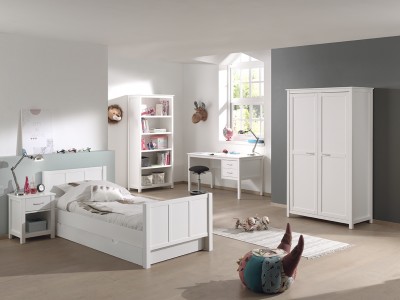 Set Mobila dormitor din lemn de pin si MDF, pentru copii 6 piese Stella Alb, 200 x 90 cm