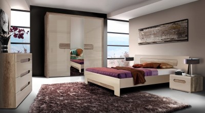 Set Mobila Dormitor din pal, 5 piese Tadita Stejar / Bej-200 x 160 cm