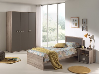 Set Mobila dormitor din pal, pentru copii 3 piese Emiel Maro / Stejar, 200 x 90 cm