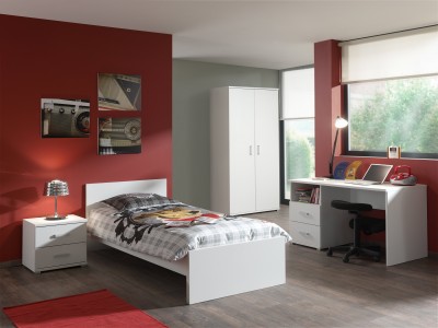 Set Mobila dormitor din pal, pentru copii 4 piese Milan Alb, 200 x 90 cm