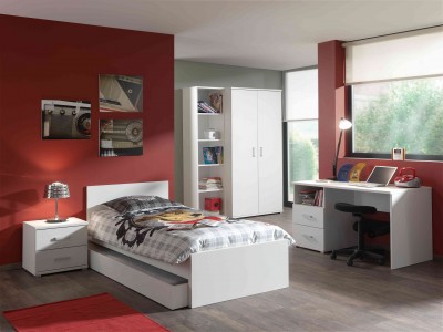 Set Mobila dormitor din pal, pentru copii 5 piese Milan Alb, 200 x 90 cm