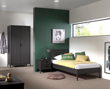 Set Mobila dormitor din pal si MDF, pentru copii 3 piese Azalea Antracit, 200 x 90 cm