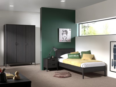 Set Mobila dormitor din pal si MDF, pentru copii 3 piese Azalea Large Antracit, 200 x 90 cm