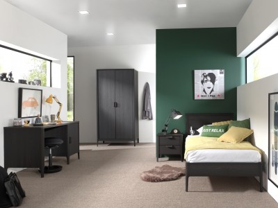 Set Mobila dormitor din pal si MDF, pentru copii 4 piese Azalea Antracit, 200 x 90 cm