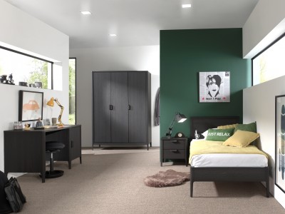 Set Mobila dormitor din pal si MDF, pentru copii 4 piese Azalea Large Antracit, 200 x 90 cm