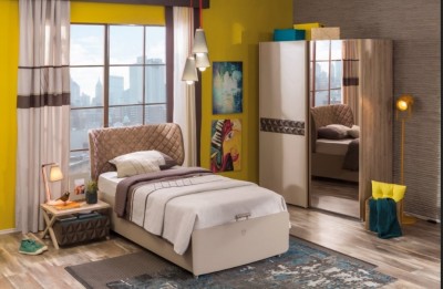 Set Mobila dormitor din pal, pentru tineret 3 piese Lofter Cream / Brown