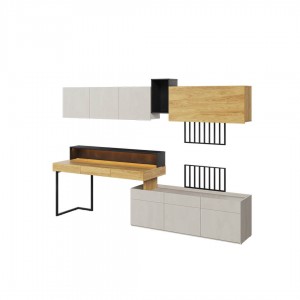 Set Mobilier Birou din pal, pentru copii si tineret, 7 piese, Teen Flex Set 01 Natural / Gri / Negru