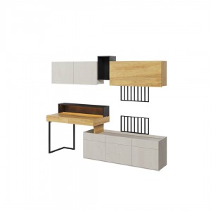 Set Mobilier Birou din pal, pentru copii si tineret, 7 piese, Teen Flex Set 02 Small Natural / Gri / Negru