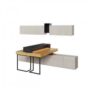 Set Mobilier Birou din pal, pentru copii si tineret, 9 piese, Teen Flex Set 04A Natural / Gri / Negru