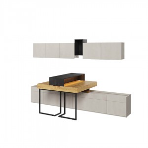 Set Mobilier Birou din pal, pentru copii si tineret, 9 piese, Teen Flex Set 04B Small Natural / Gri / Negru