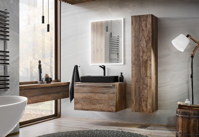 Set Mobilier pentru baie, din pal, 5 piese, 80 cm, Santa Fe Stejar