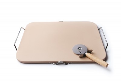 Set piatra coacere pizza si feliator, din ceramica, L30,5xl38 cm, Non Solo Pizza Crem