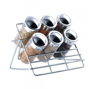 Set recipiente pentru depozitare condimente, cu suport din otel inoxidabil, L15,5xl13,5xH15 cm, 7 piese