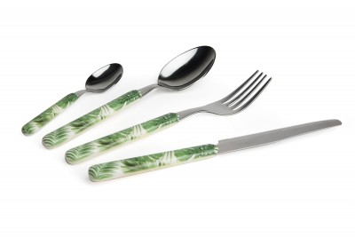 Set tacamuri din otel inoxidabil, 24 piese, Foliage Crom / Verde