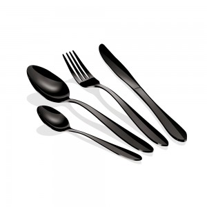 Set tacamuri din otel inoxidabil, 24 piese, Mirror Cutlery Sets Black