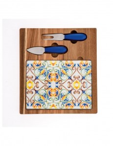 Set tocator din lemn si sticla, cu 2 cutite pentru branzeturi, Medicea Multicolor