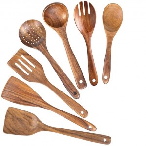 Set ustensile pentru bucatarie, din lemn de salcam, Serving Natural, 7 piese