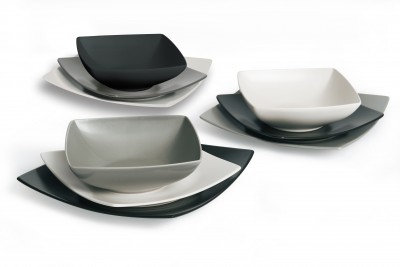 Set vesela din ceramica, 18 piese, Eclipse Dinner Alb / Negru / Gri Mat
