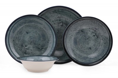 Set vesela din nano portelan, Nantes Albastru Inchis / Turcoaz, 24 piese