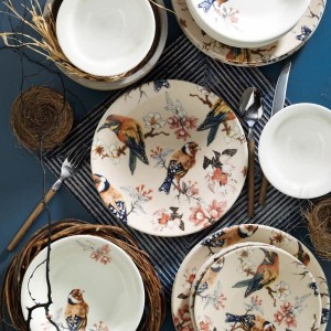 Set vesela din nano portelan, Parrots Multicolor, 24 piese