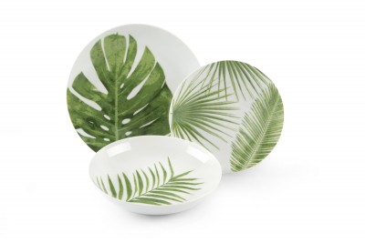 Set vesela din portelan, 18 piese, Foliage Dinner Alb / Verde