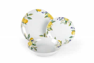 Set vesela din portelan, 18 piese, Lemon Dinner Alb / Galben