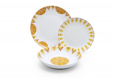 Set vesela din portelan, 18 piese, Lhasa Autumn Dinner Alb / Galben