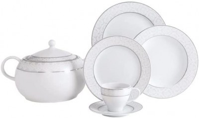 Set vesela din portelan, Allie Dinner Alb / Gri, 84 piese
