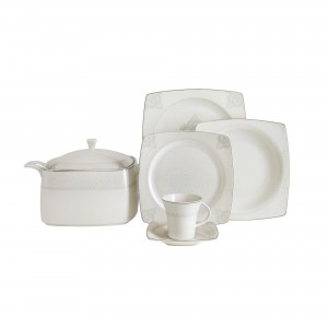 Set vesela din portelan, Danita Dinner Alb / Gri, 85 piese