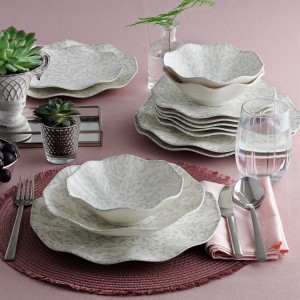 Set vesela din portelan, Gaby Nes Gri / Alb, 24 piese