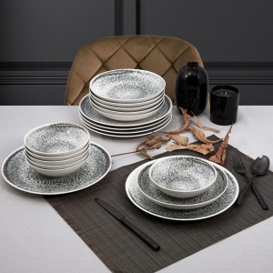 Set vesela din portelan, Gina Dinner Alb / Negru, 18 piese
