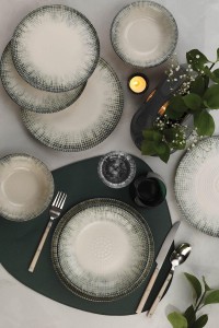 Set vesela din portelan, Nuno Verde Inchis / Alb, 24 piese