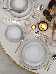 Set vesela din portelan, Pure Alb / Auriu, 24 piese